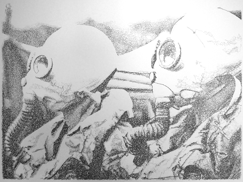 drawbot, gas masks
